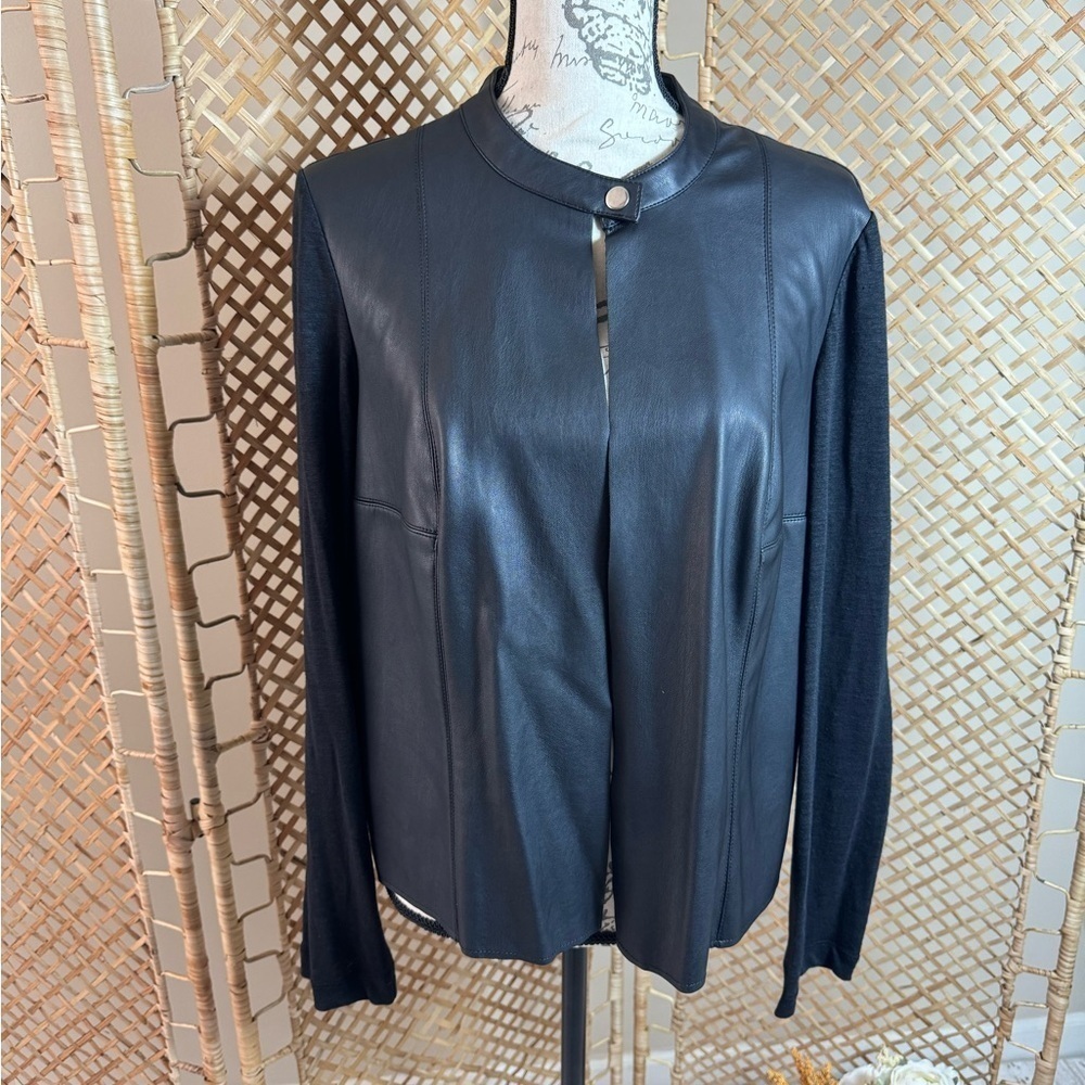Faux Leather Linen Black Jacket